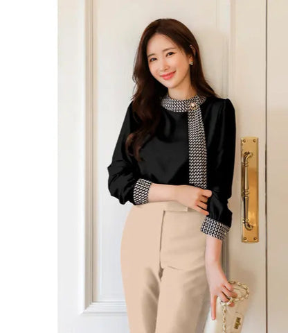 Stylish Women's Long Sleeve Top with Decorative Collar and Cuffs
