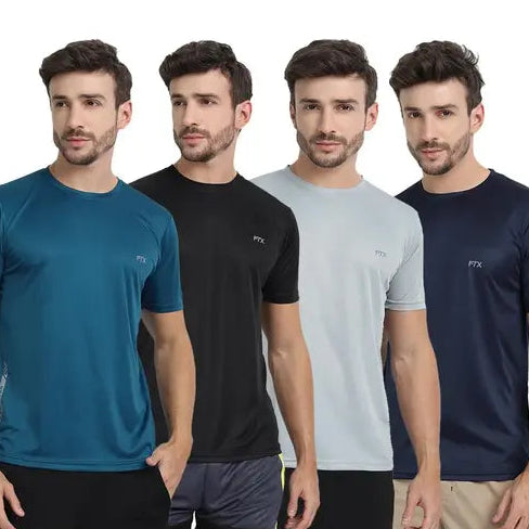 FTX (Pack of 4) Men's Solid Regular Round Multicolor Tshirts